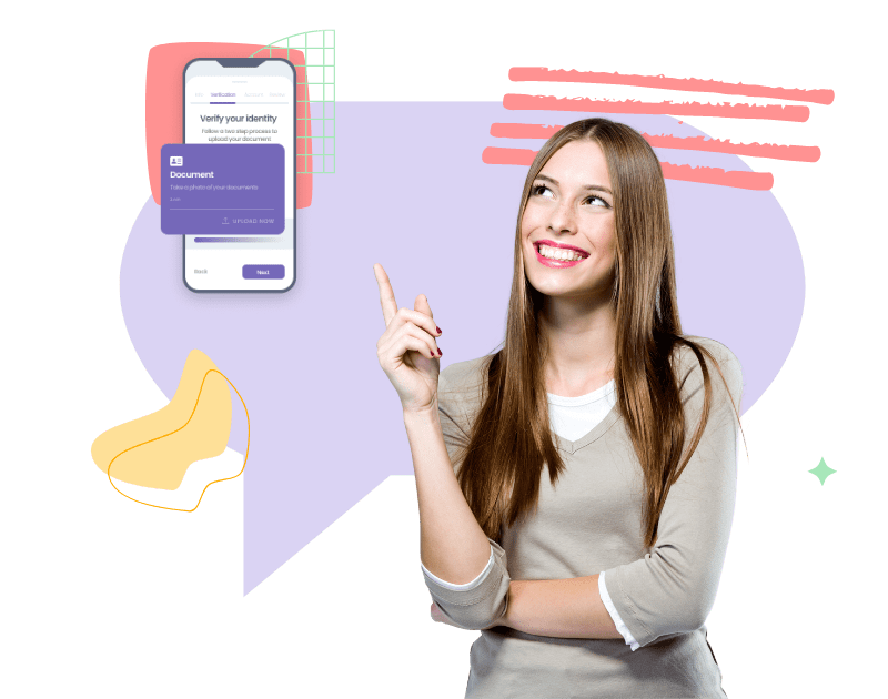 woman with cellphone and purple background